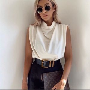 NWT Zara Pleated Cowl Neck High Collar Top Shirt